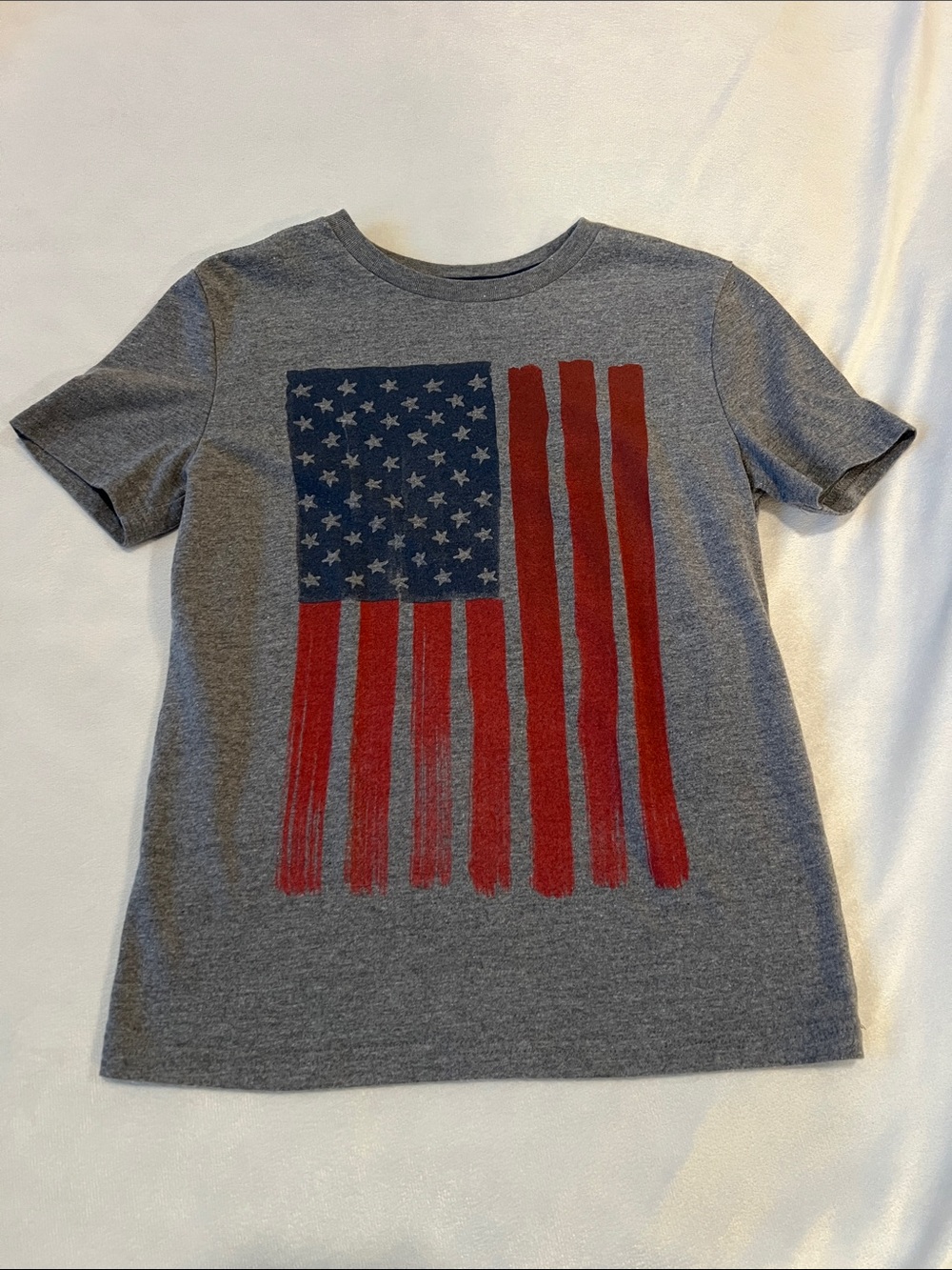 Kids Sonoma Gray Tee with Distressed Red & Blue Flag Graphic